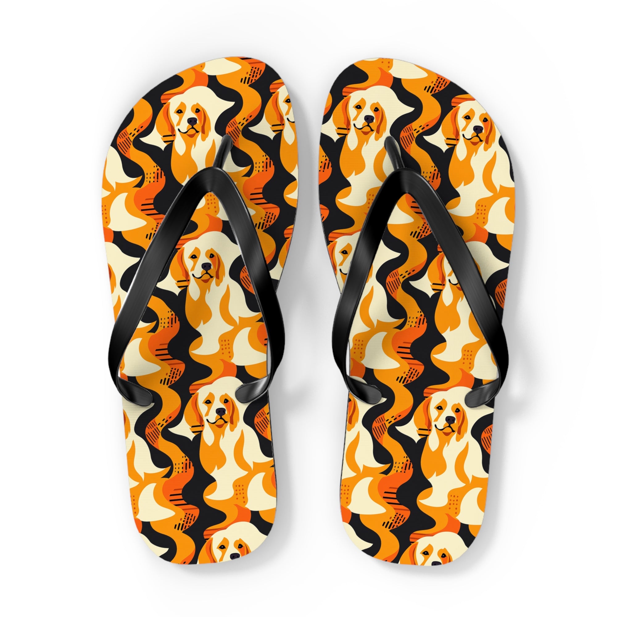 Golden Woof Abstract Glamour Flip Flops