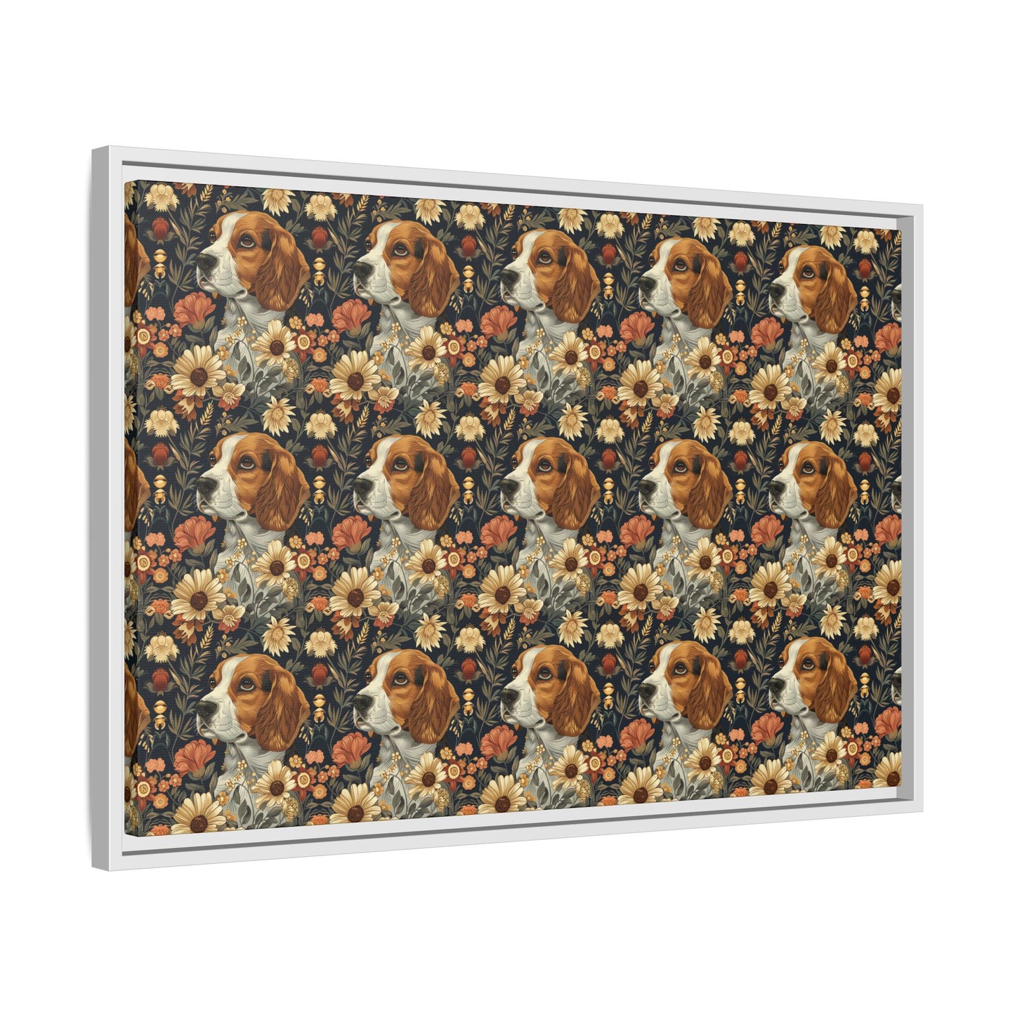 Beagle Blossoms Matte Canvas, Framed