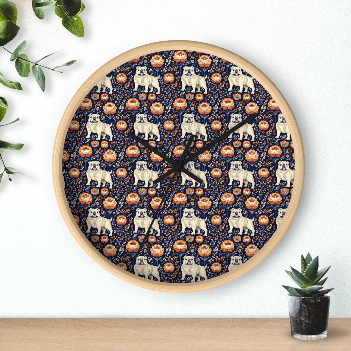 Bulldog Blossom Bonanza Wall Clock