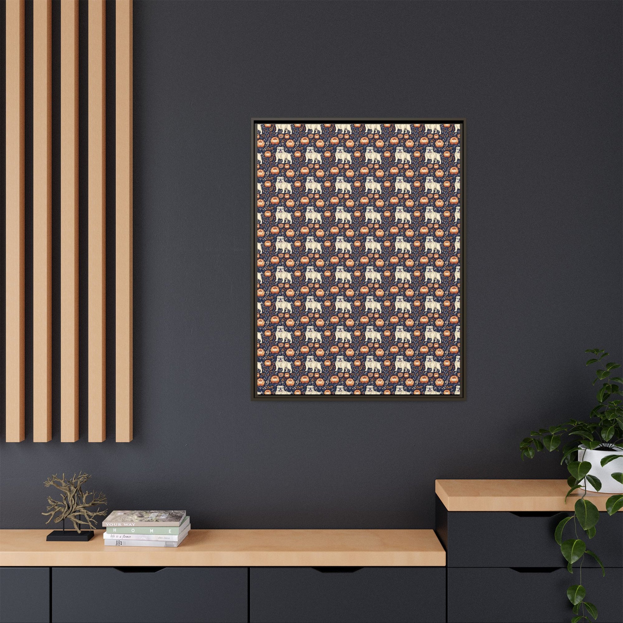 Bulldog Blossom Bonanza Matte Canvas, Framed