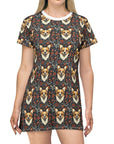 Floofy Corgi Blossom Blast T-Shirt Dress