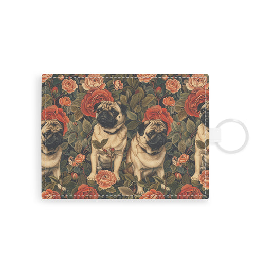 Blooming Pug Paradise Leather Card Holder