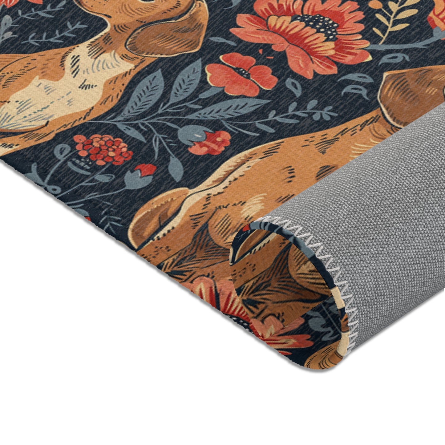 Dachshund Heritage - William Morris Inspired Area Rug