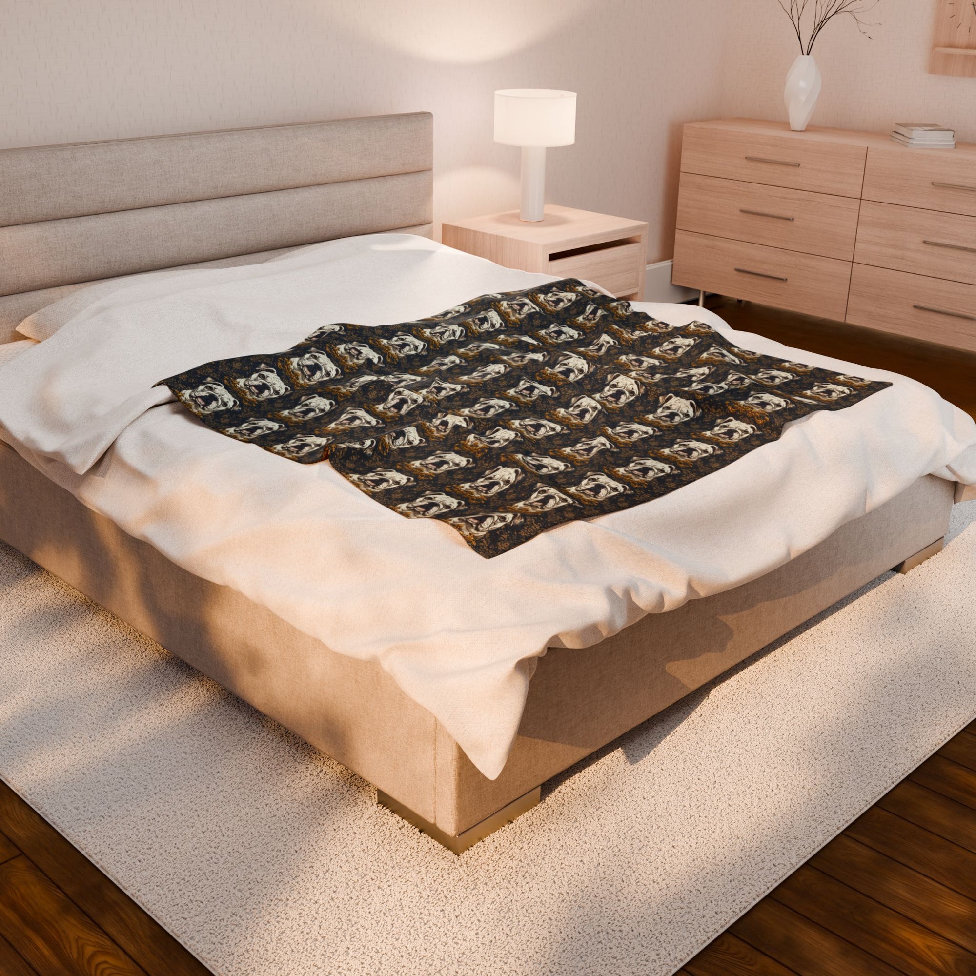 Wildwood Wanderlust Bulldog Velveteen Plush Blanket