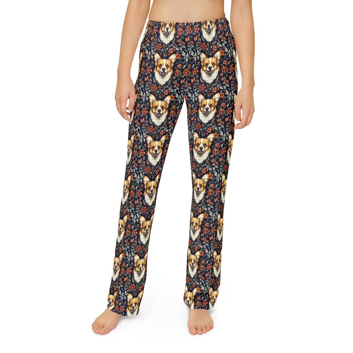 Floofy Corgi Blossom Blast Kids Pajama Pants