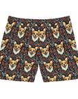 Floofy Corgi Blossom Blast Men's Mid-Length Swim Shorts