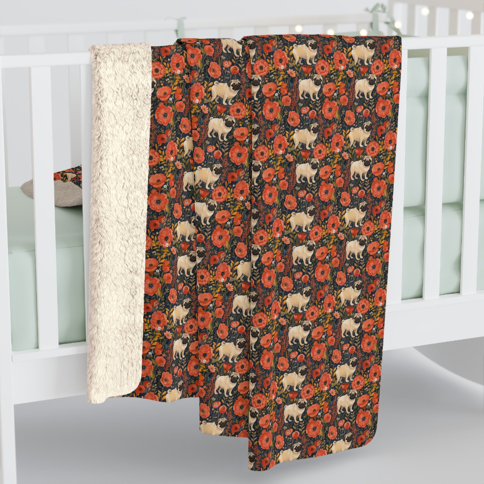 Pug Paradise Playpen Sherpa Fleece Blanket