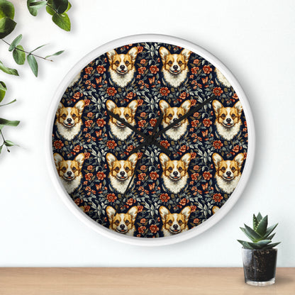 Floofy Corgi Blossom Blast Wall Clock