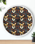 Floofy Corgi Blossom Blast Wall Clock