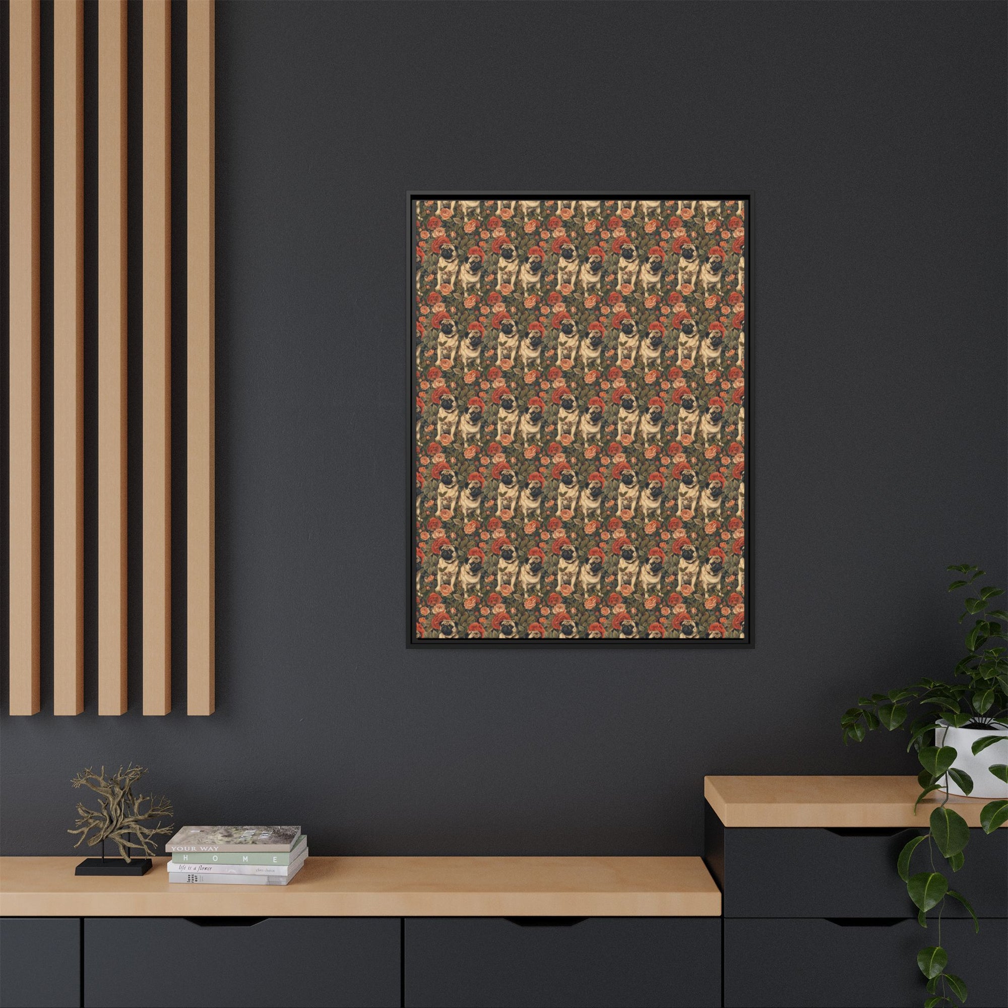 Blooming Pug Paradise Matte Canvas, Framed