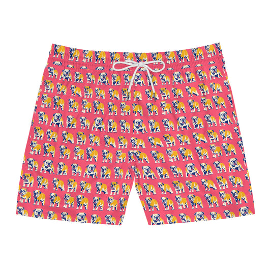 Bubblegum Glamour Bulldog Bouquet Men's Mid-Length Swim Shorts