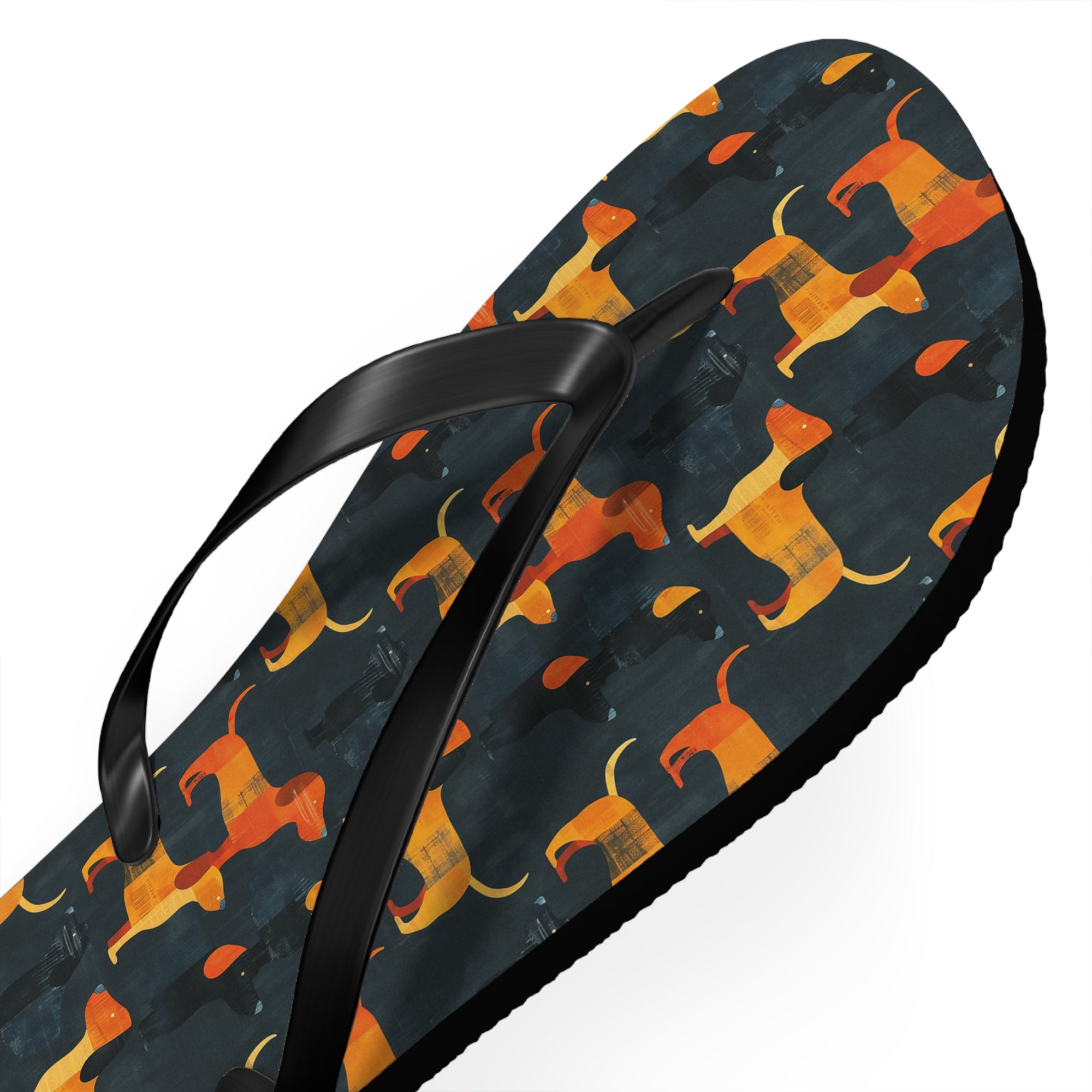 Dapper Dachshund Noir Glow Flip Flops