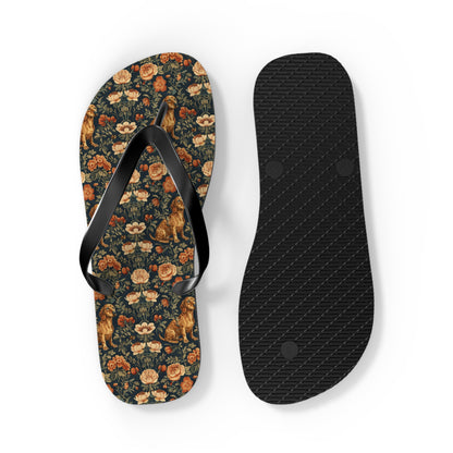 Dazzling Dachsund Blossoms & Foliage Flip Flops