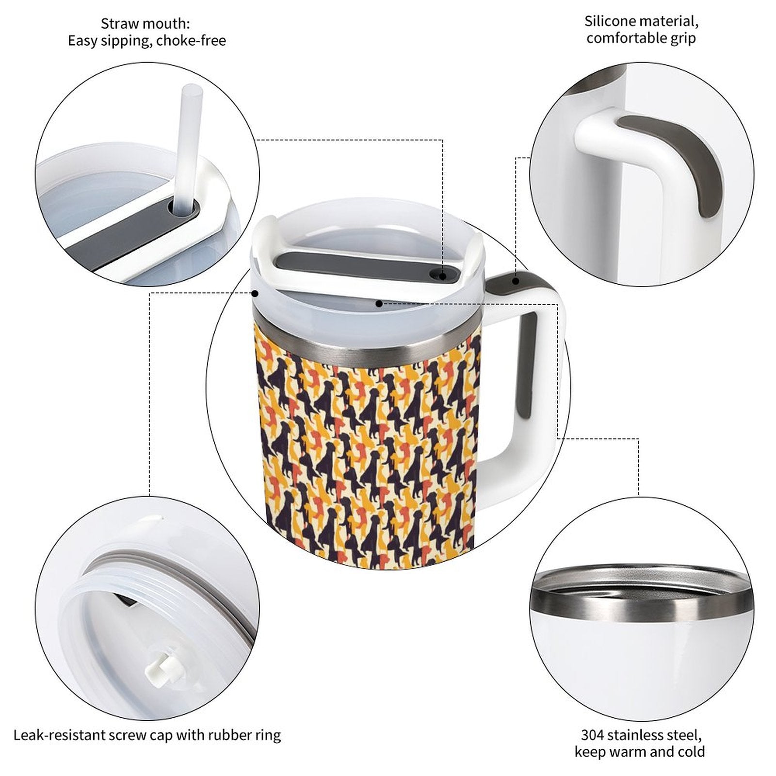 40oz Stainless Steel Insulated Tumbler with Handle and Lid