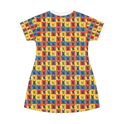 Frenchie Pop Art Pawfection Grid T-Shirt Dress