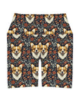 Floofy Corgi Blossom Blast High Waisted Yoga Shorts