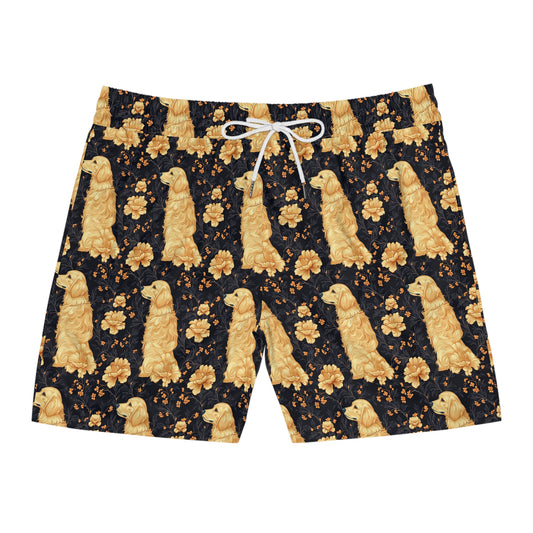 Golden Paws Floral Frenchie Men's Mid-Length Swim Shorts