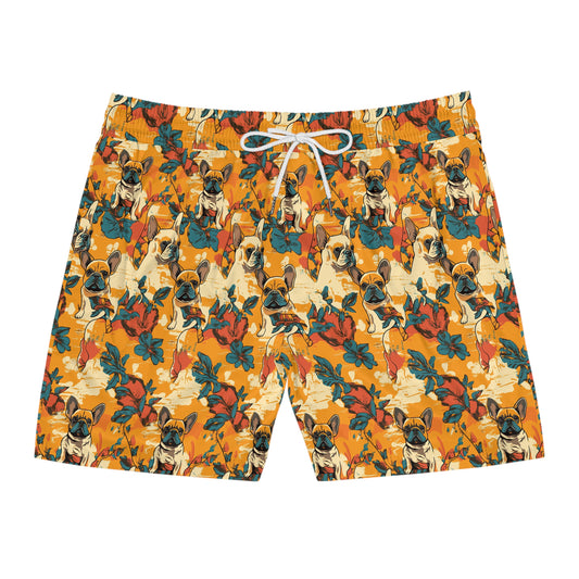 Frenchie Glow-Up Galore Men's Mid-Length Swim Shorts