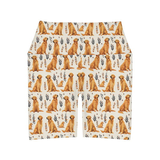 Golden Glamour Paws - Luxe Licks for Regal Retrievers High Waisted Yoga Shorts