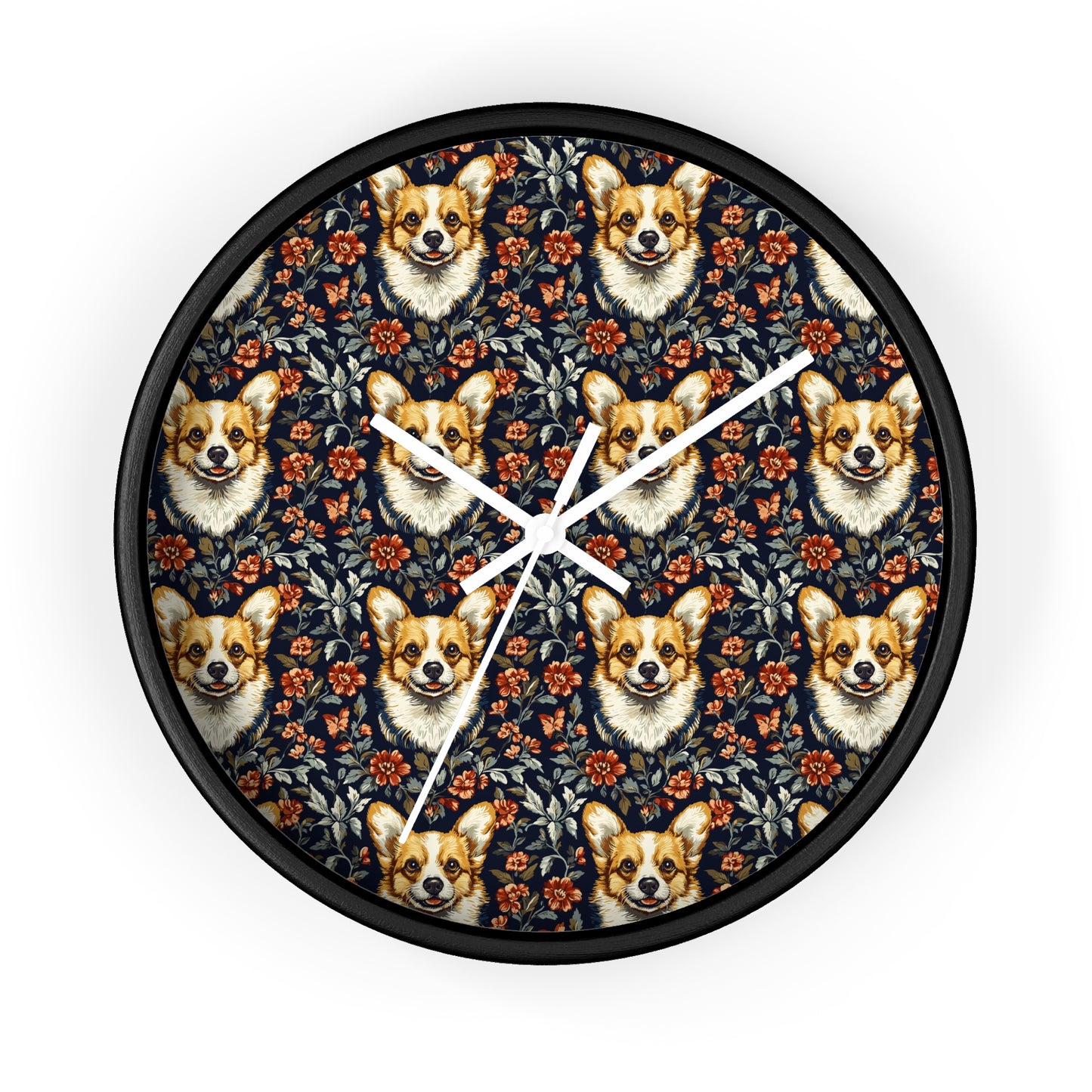 Floofy Corgi Blossom Blast Wall Clock