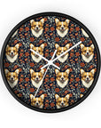 Floofy Corgi Blossom Blast Wall Clock