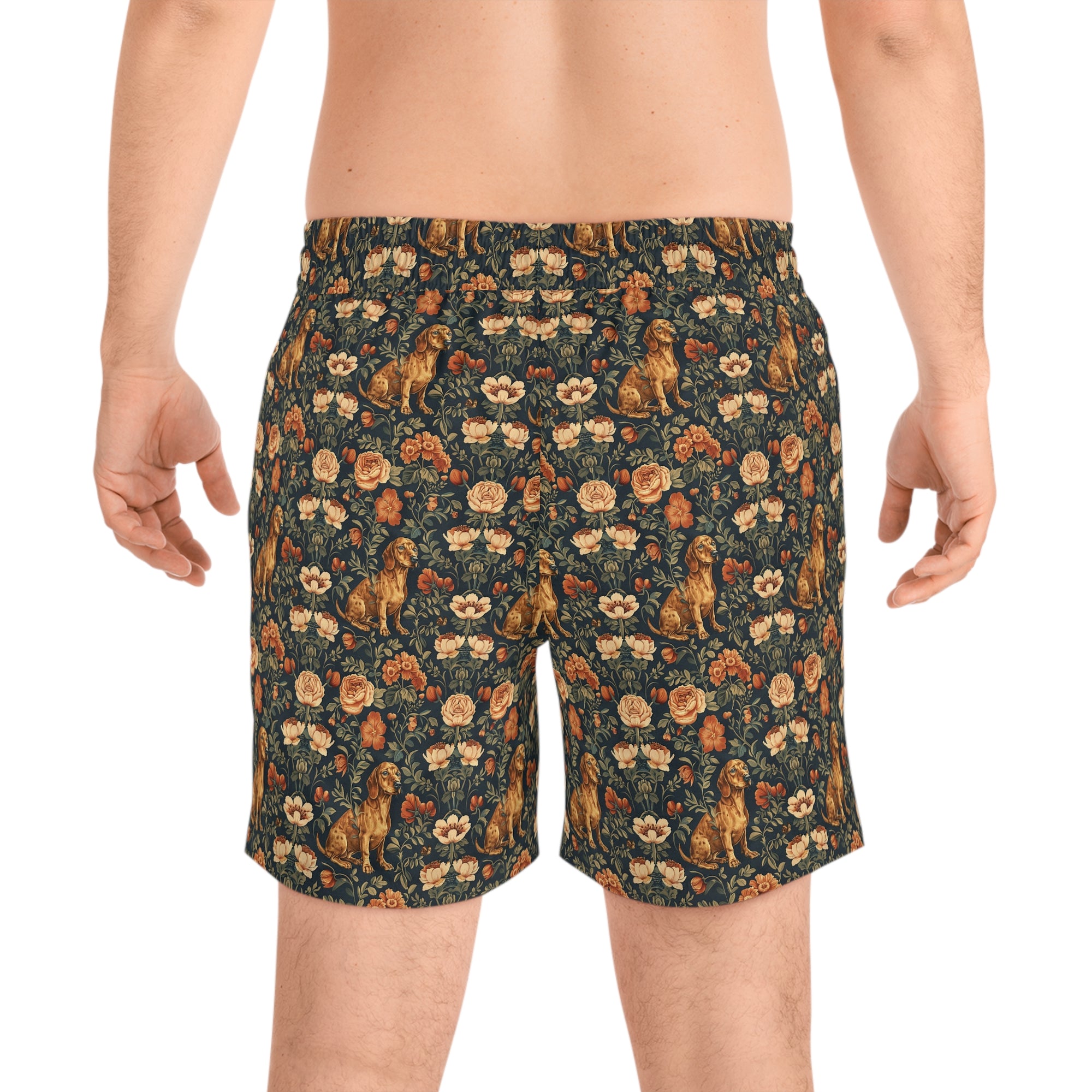 Dazzling Dachsund Blossoms &amp; Foliage Men&#39;s Mid-Length Swim Shorts