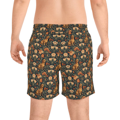 Dazzling Dachsund Blossoms & Foliage Men's Mid-Length Swim Shorts