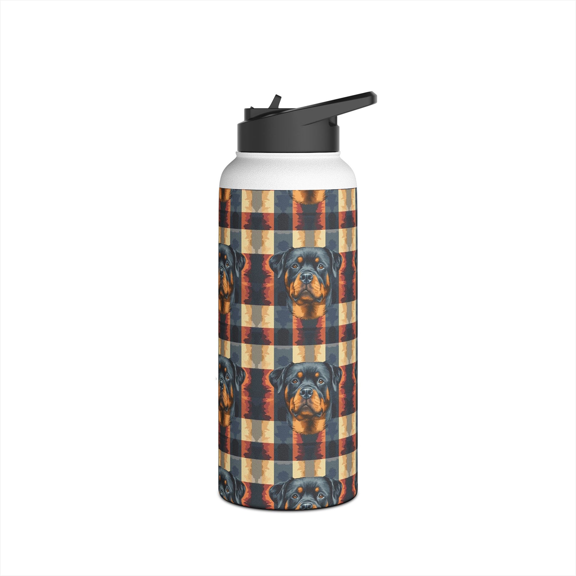 Pawsome Rottweiler Royalty Plaid Stainless Steel Water Bottle