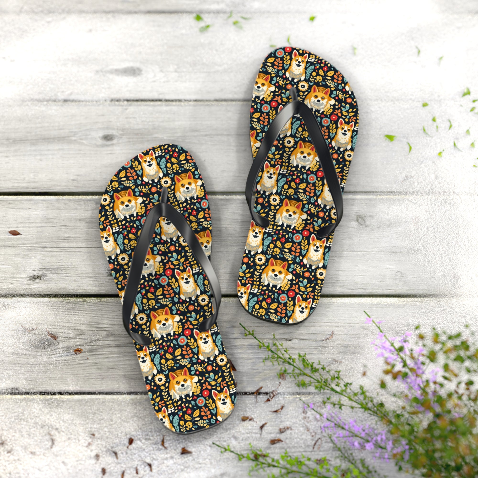 Corgi Rainbow Vine Dream Flip Flops