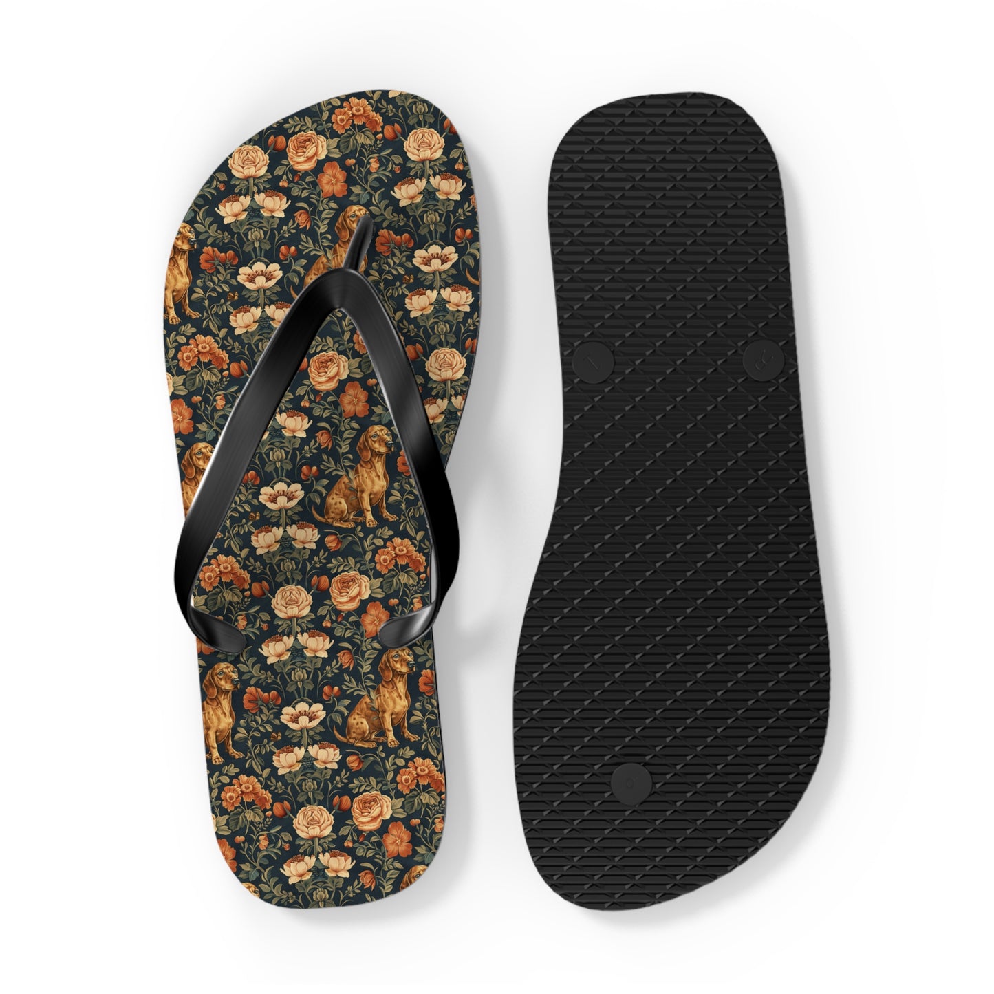 Dazzling Dachsund Blossoms & Foliage Flip Flops