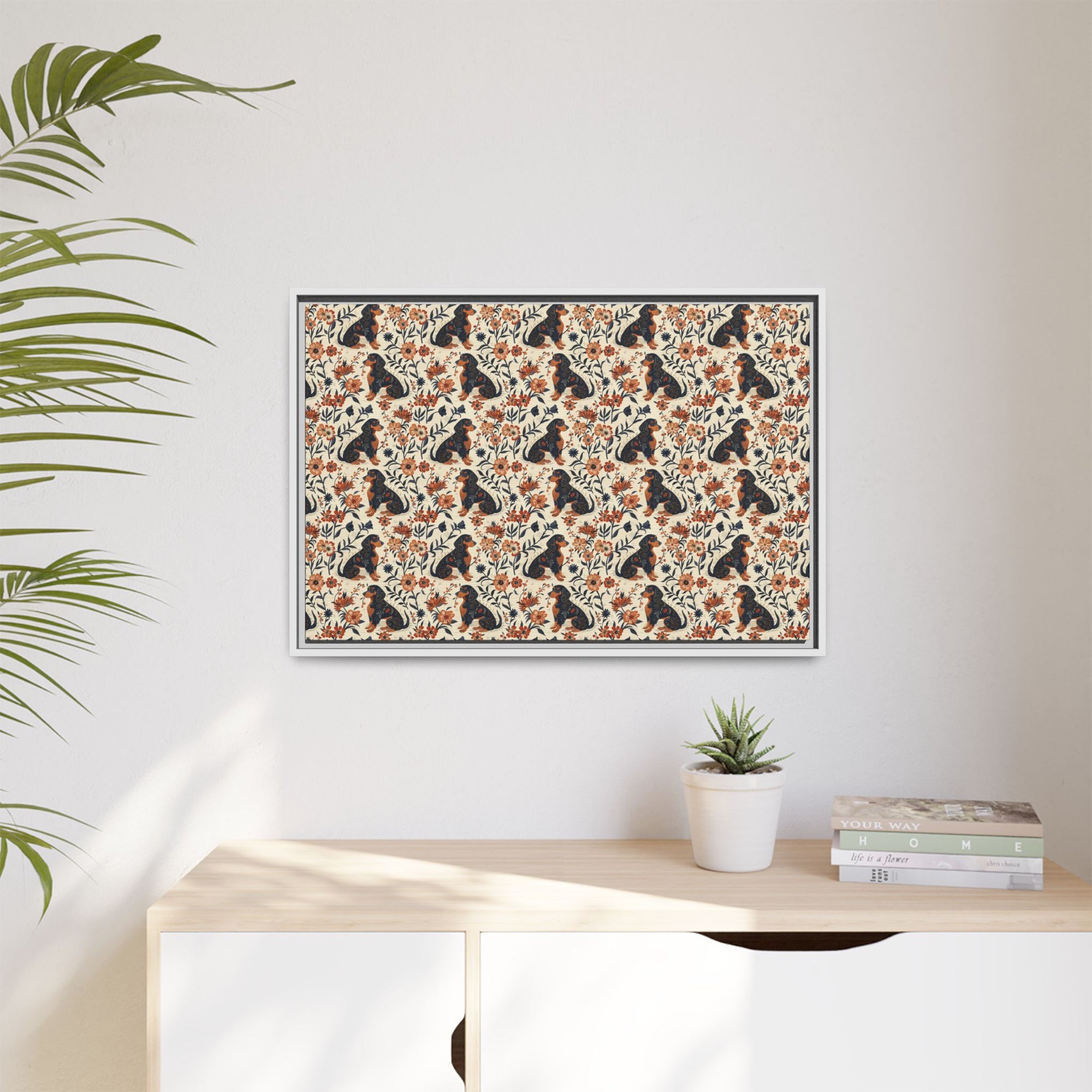 Blossoming Dachshunds Delight Matte Canvas, Framed