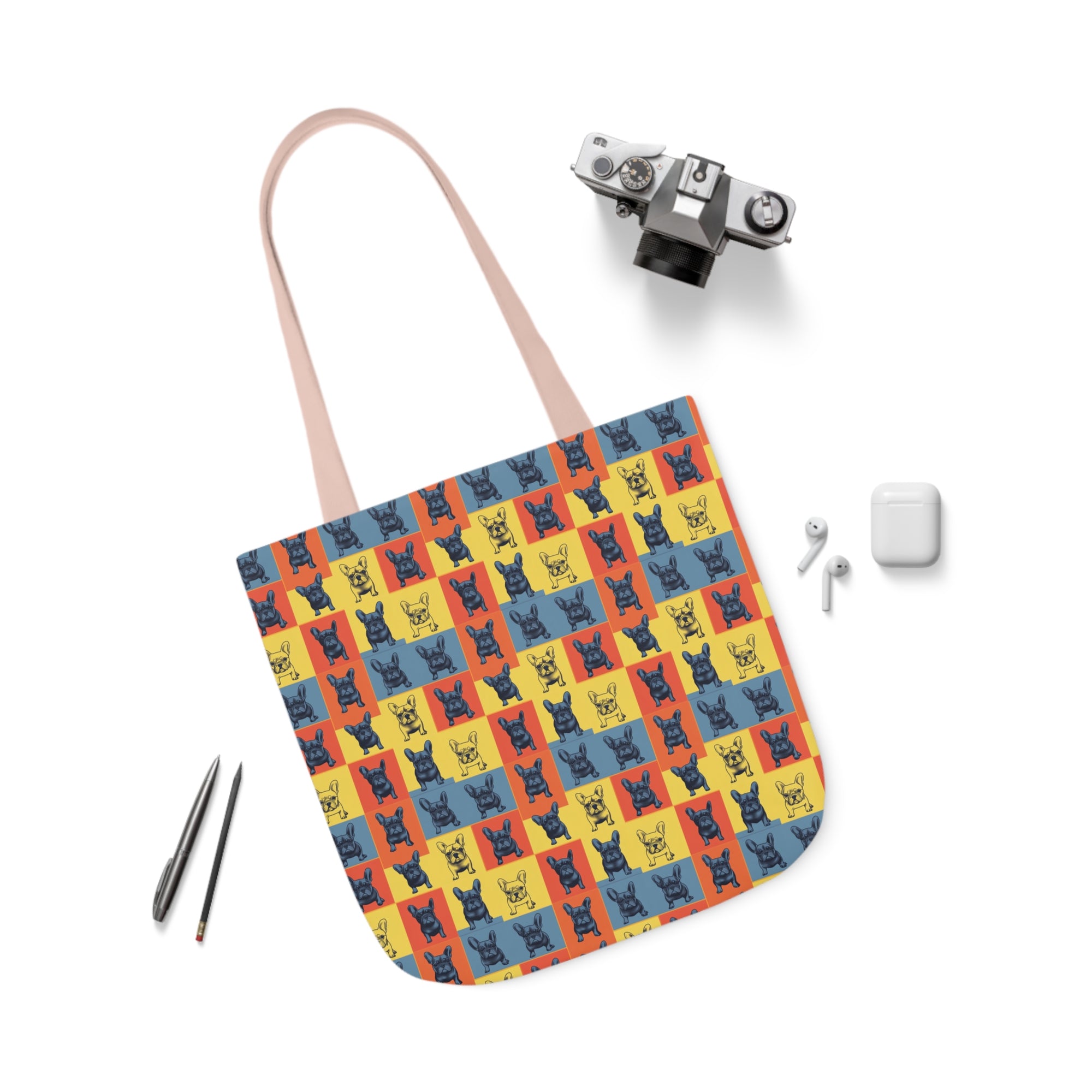 Frenchie Pop Art Pawfection Grid Canvas Tote Bag