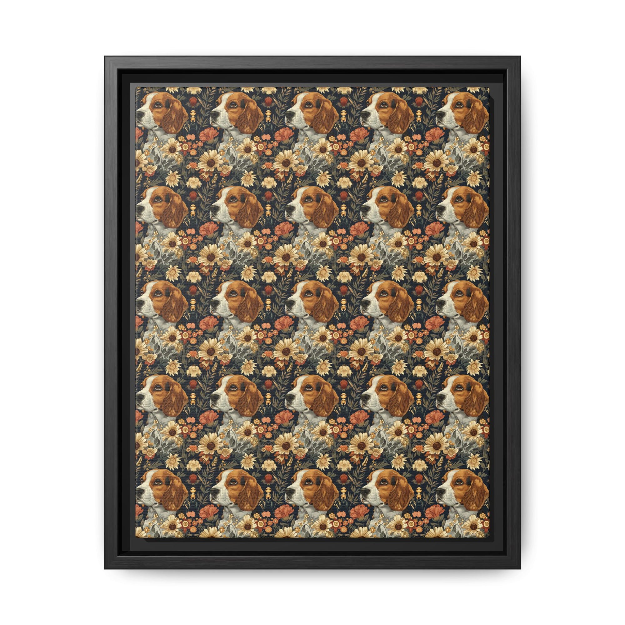 Beagle Blossoms Matte Canvas, Framed