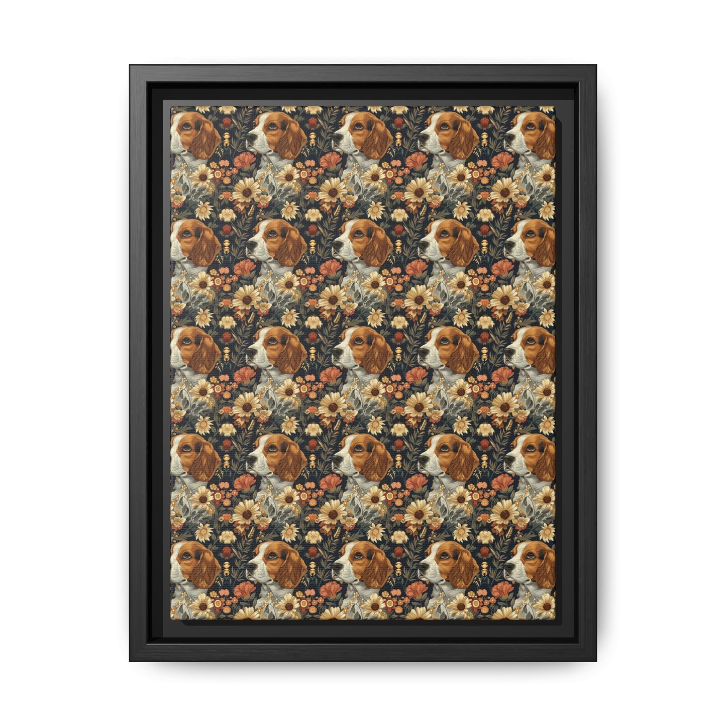 Beagle Blossoms Matte Canvas, Framed