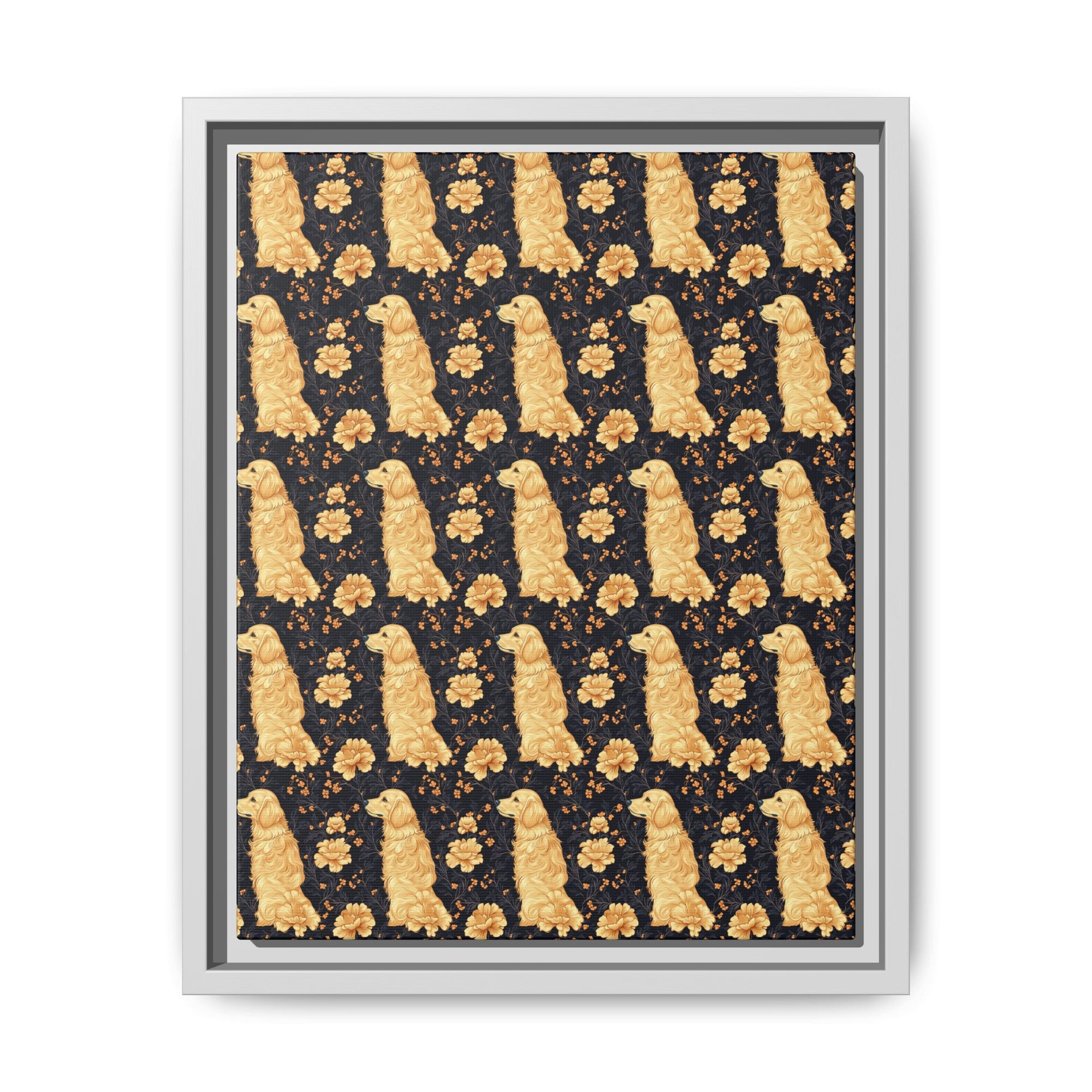 Golden Paws Floral Frenchie Matte Canvas, Framed