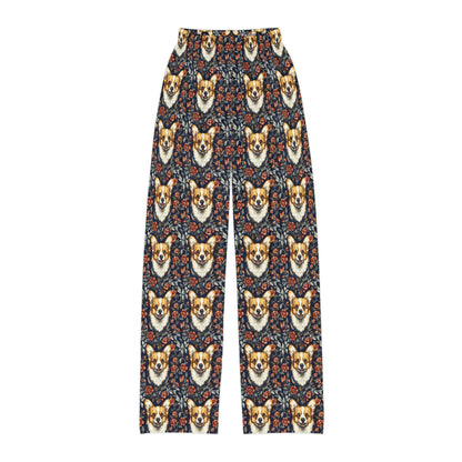 Floofy Corgi Blossom Blast Kids Pajama Pants