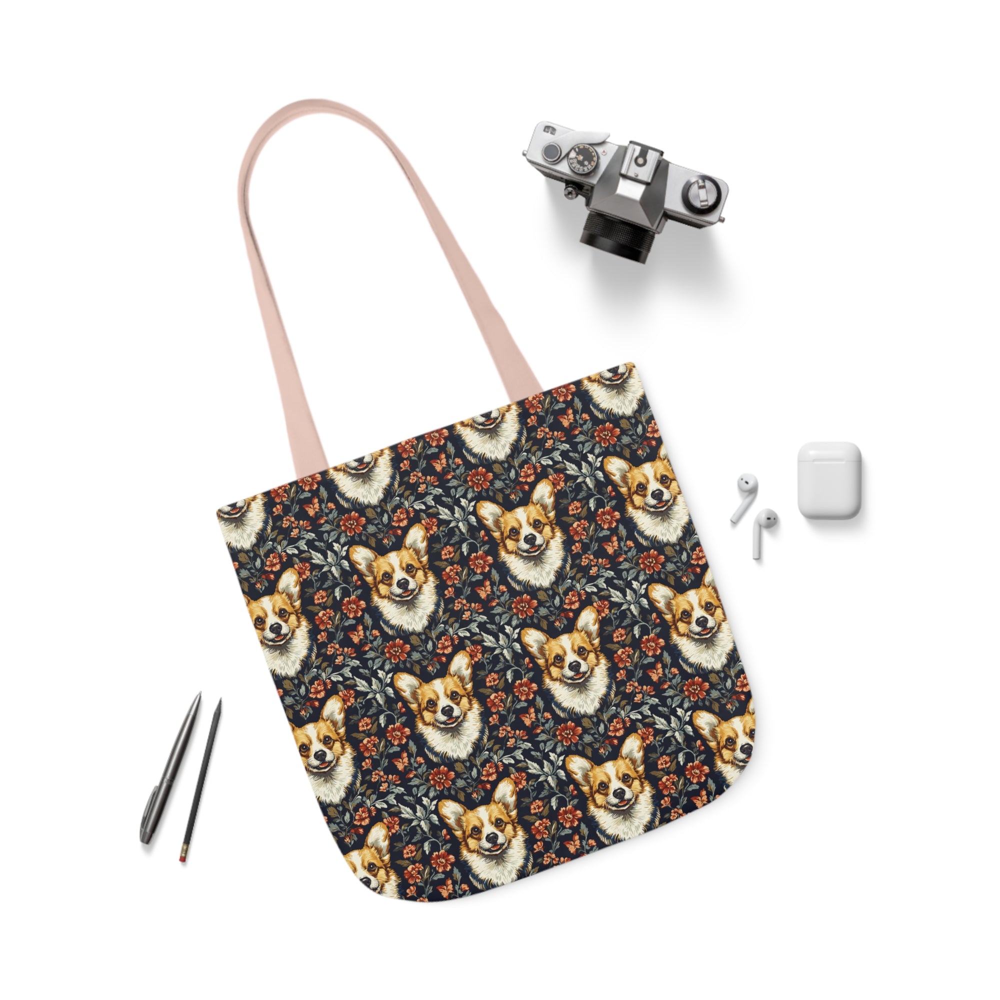 Floofy Corgi Blossom Blast Canvas Tote Bag