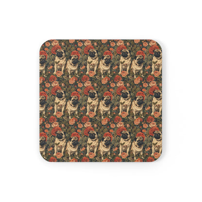 Blooming Pug Paradise Cork Back Coaster