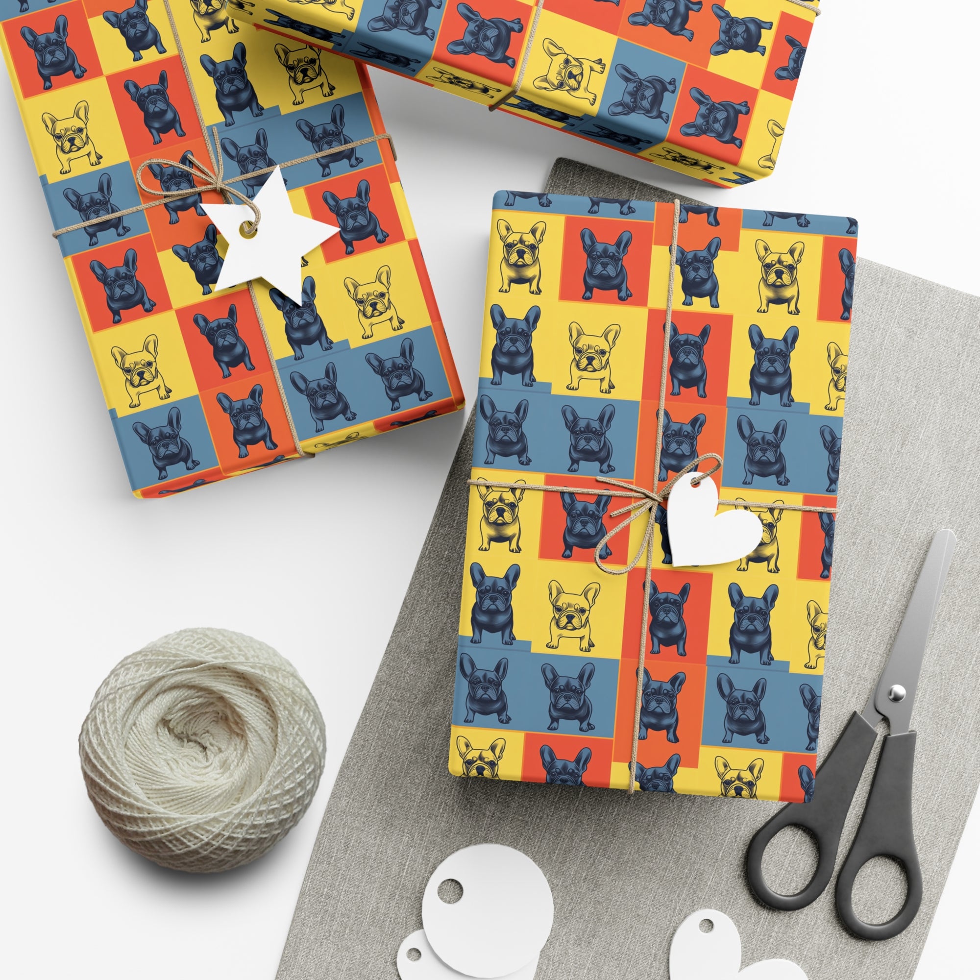 Frenchie Pop Art Pawfection Grid Gift Wrap Papers