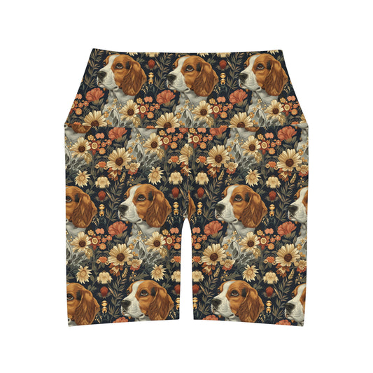 Beagle Blossoms High Waisted Yoga Shorts