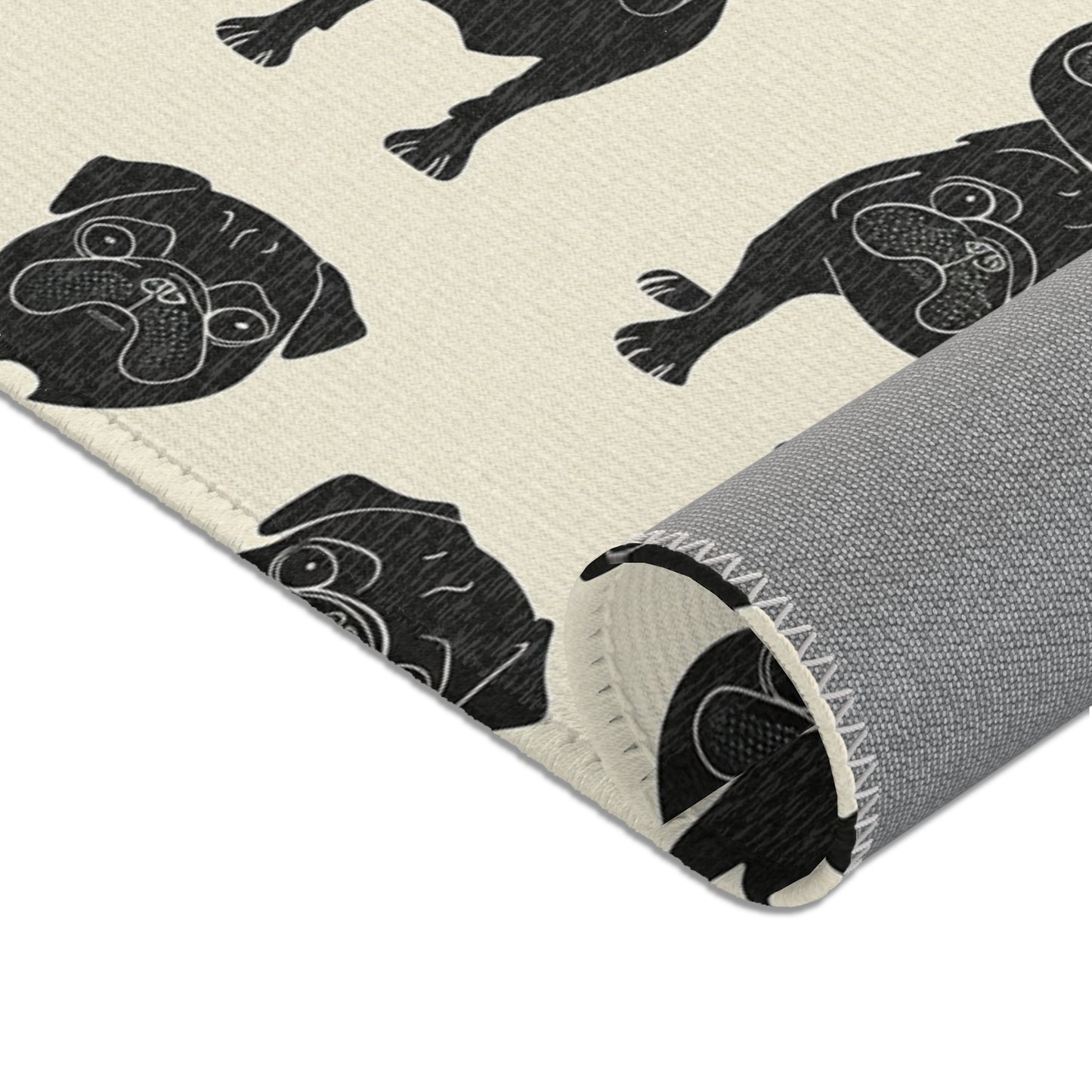 Playful Pug Silhouette - Minimal Cream Area Rug