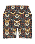 Floofy Corgi Blossom Blast High Waisted Yoga Shorts