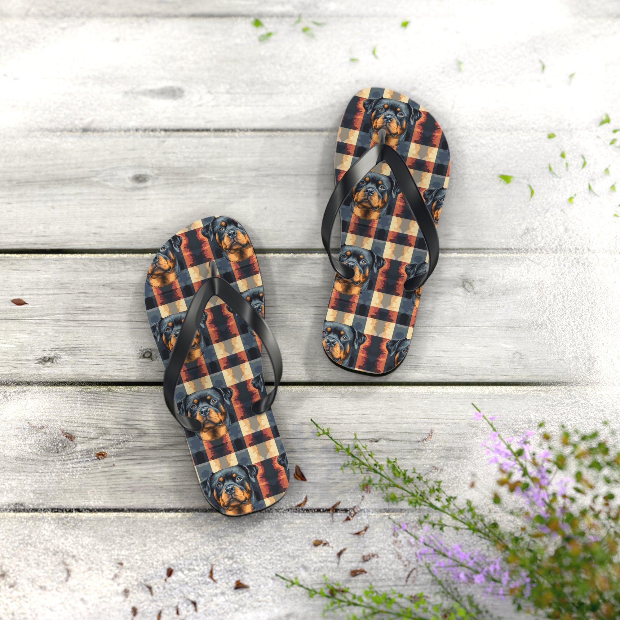 Pawsome Rottweiler Royalty Plaid Flip Flops