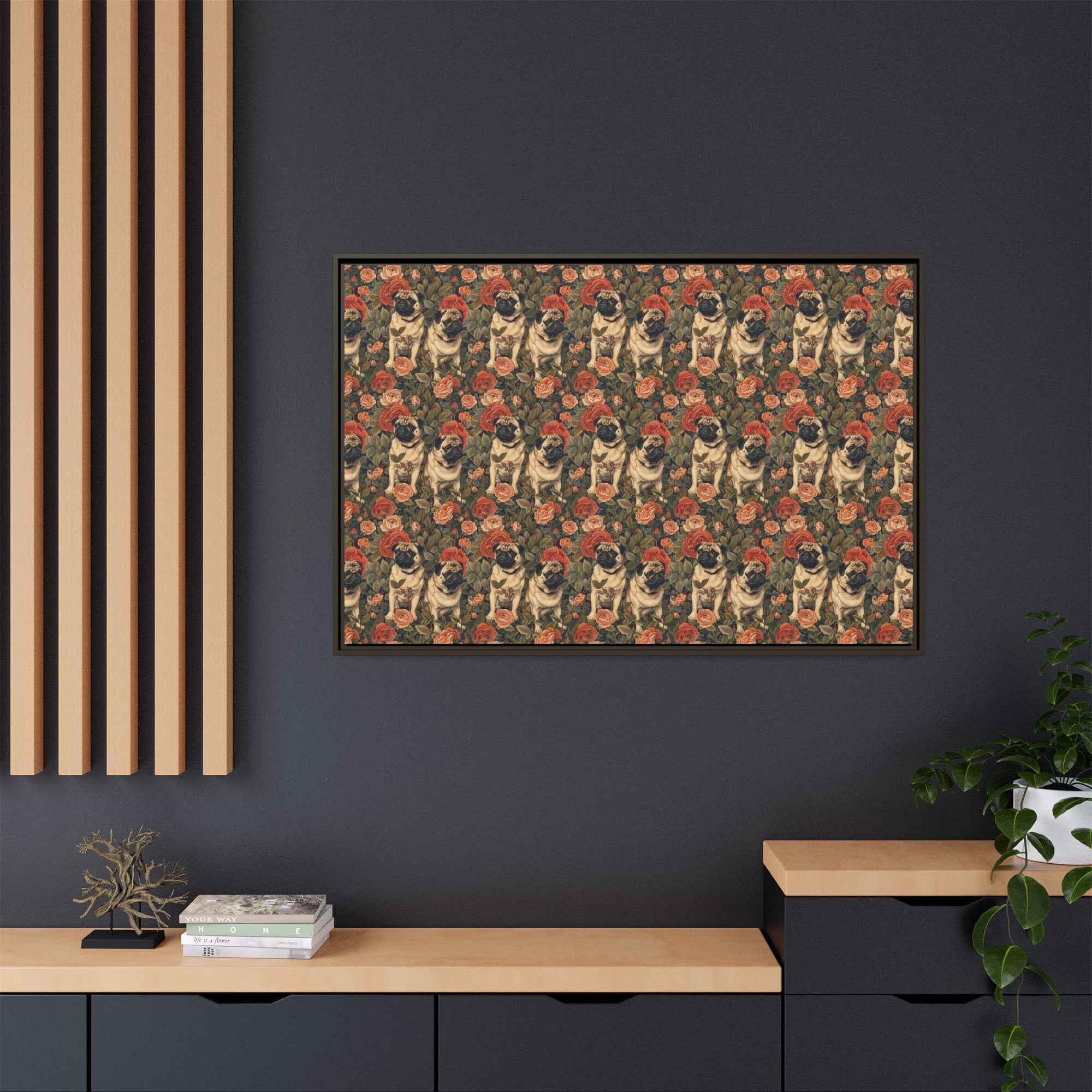 Blooming Pug Paradise Matte Canvas, Framed