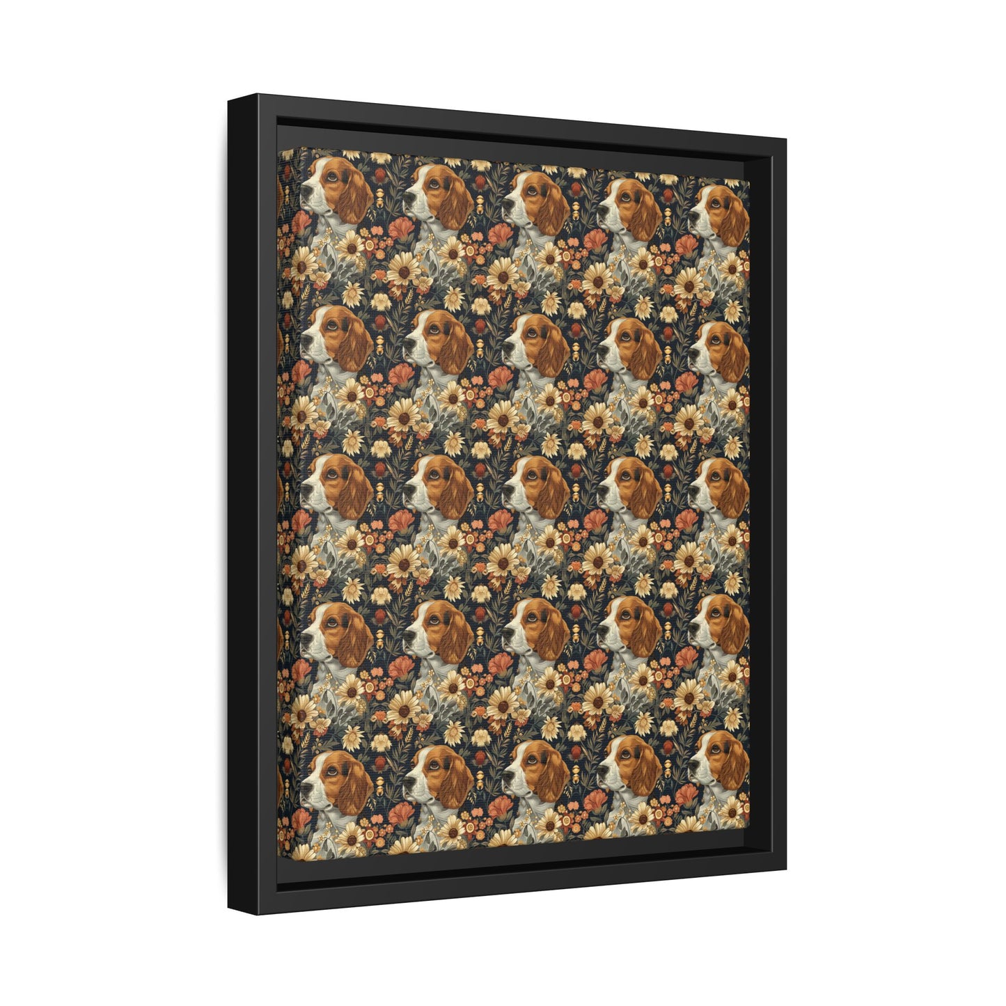 Beagle Blossoms Matte Canvas, Framed