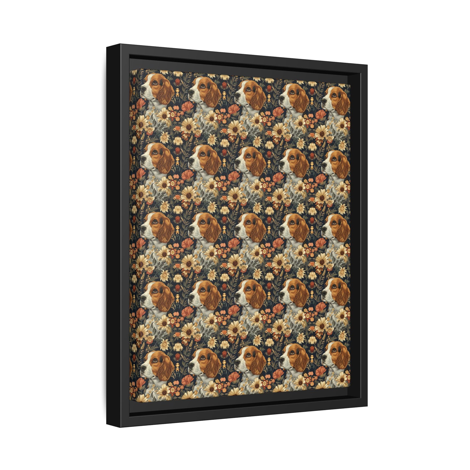 Beagle Blossoms Matte Canvas, Framed