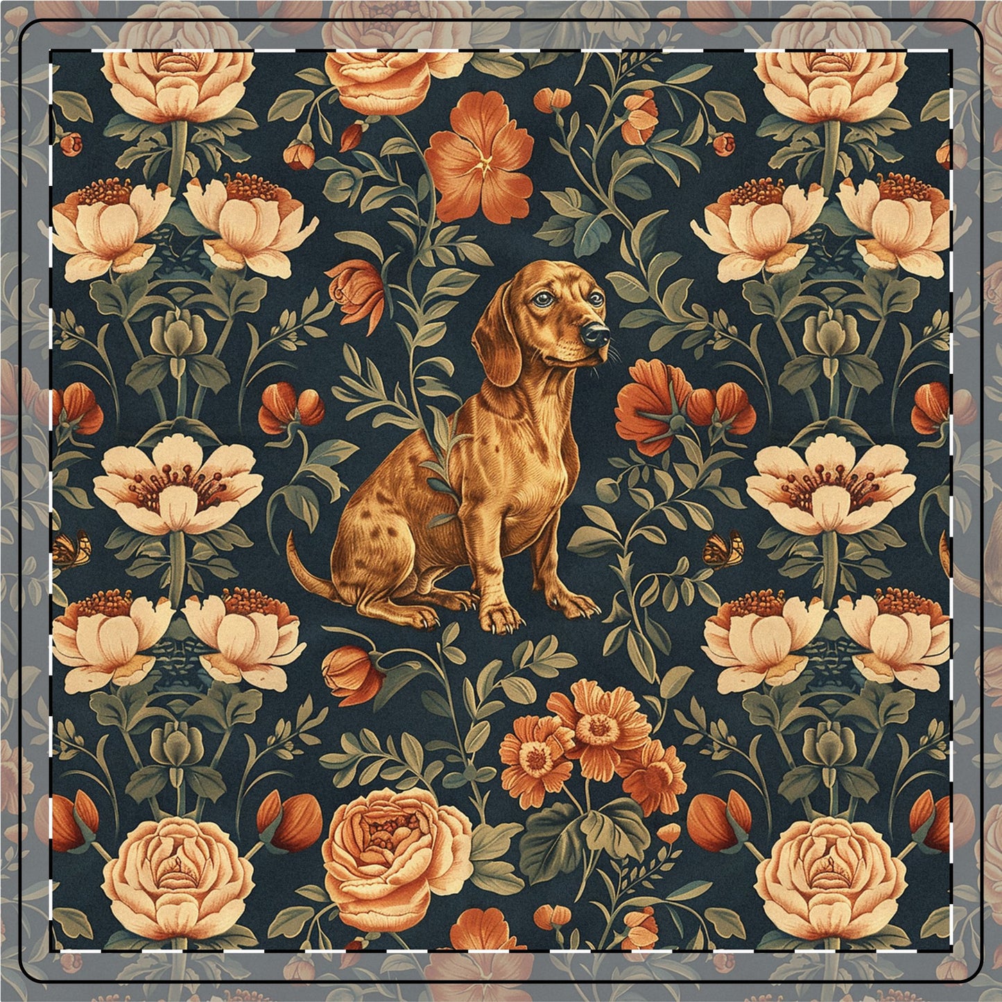 Dazzling Dachsund Blossoms & Foliage Ceramic Coaster