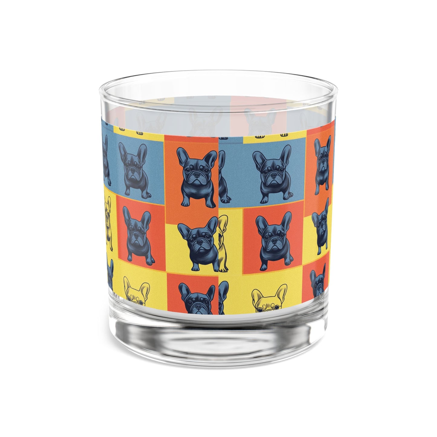 Frenchie Pop Art Pawfection Grid Rocks Glass