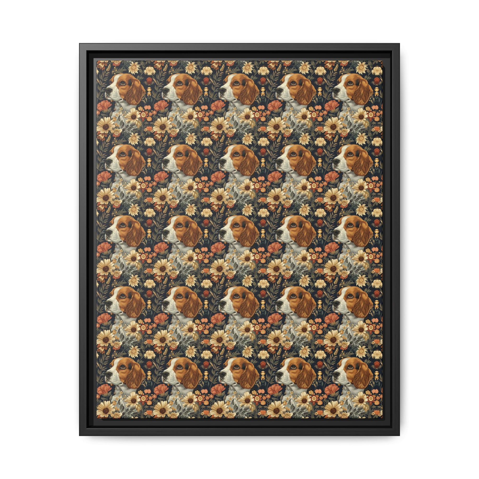 Beagle Blossoms Matte Canvas, Framed