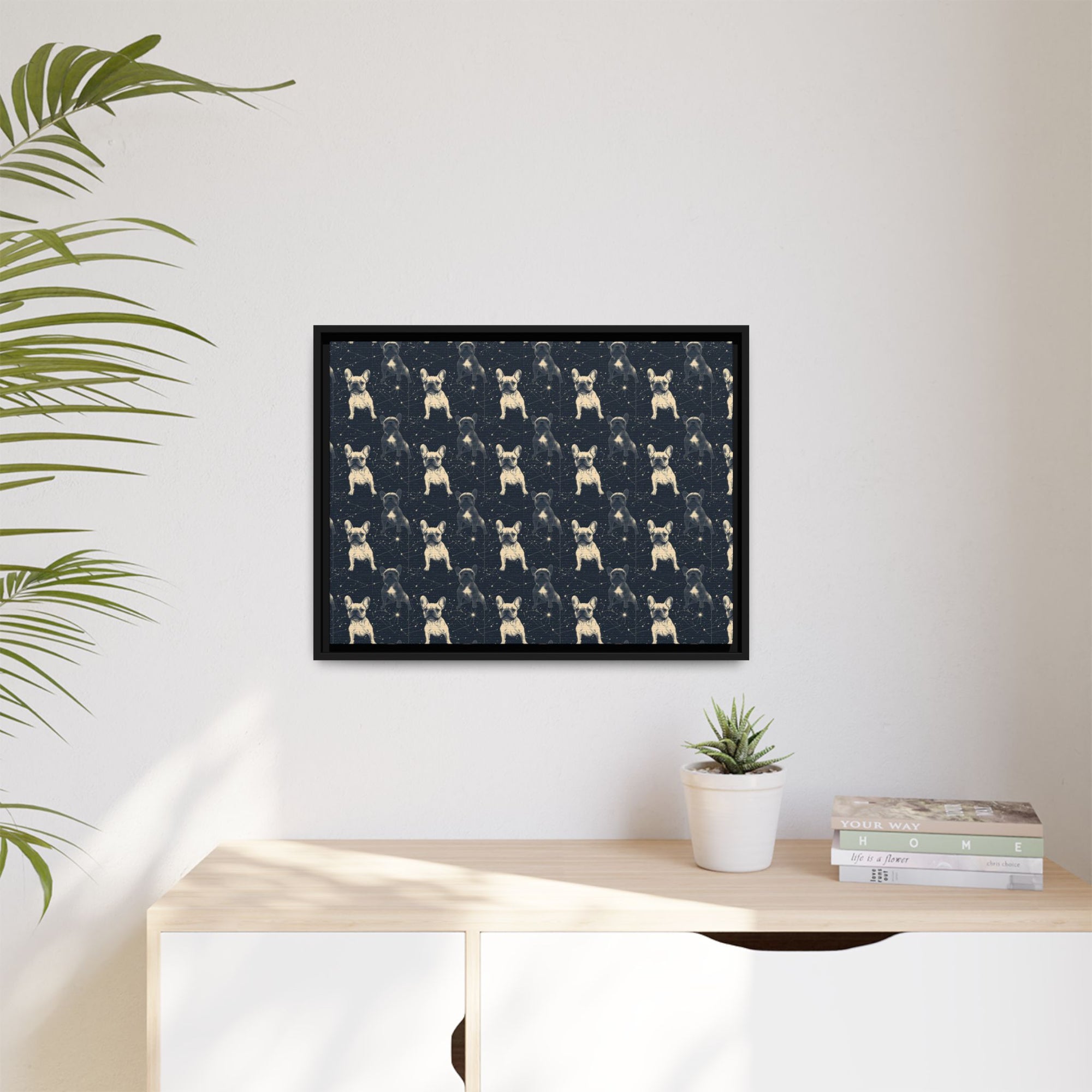 Frenchie Celestial Soar Matte Canvas, Framed